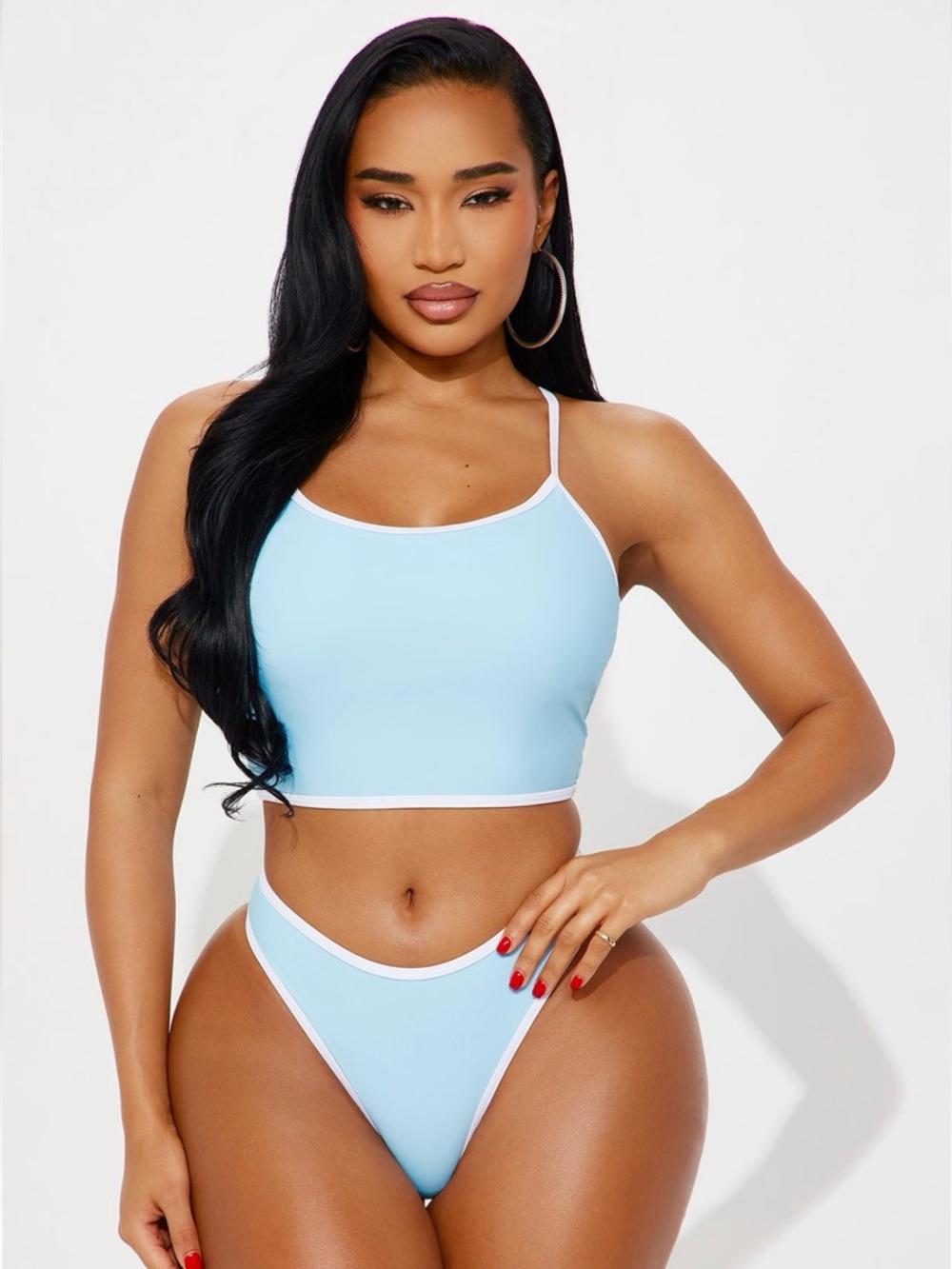Fashion Nova Blue Bikini Set 2 Piece Tankini Minimal Y2K Beach Vacation Swim NWT - Picture 2 of 5